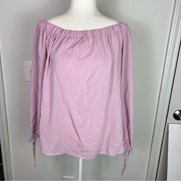 Vince Camuto Womens Peasant Blouse Pink Long Sleeve Tie Cuff Off Shoulder L - Picture 2 of 5
